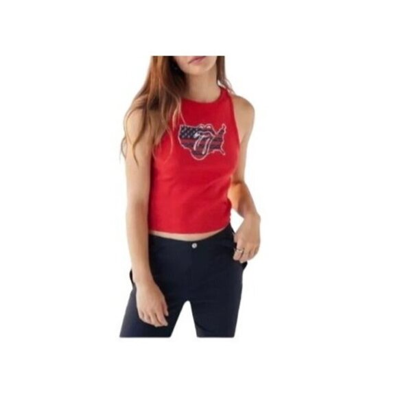Bravado The Rolling Stones Sz Lg Red USA Ribbed Tank Raw Hem - Picture 1 of 9